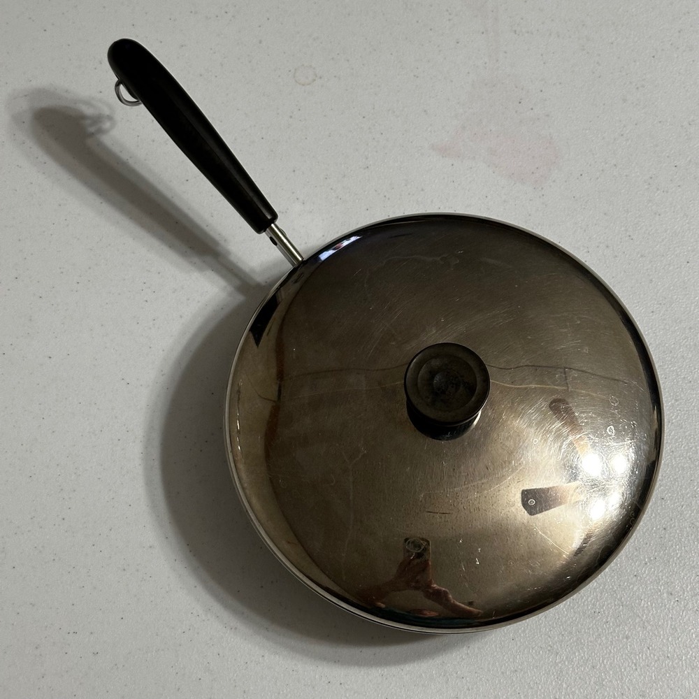 Revere Ware 9" Inch Skillet Pan‎ w/ Lid Stainless Steel Tri-ply Disc Bottom VTG
